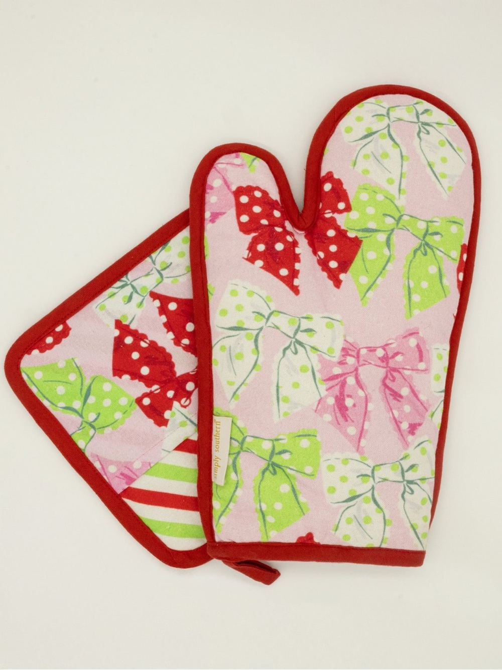 Simply Southern Dots Oven Mitt & Potholder Set CHRISTMAS BOWS KITCHEN MITT & POT